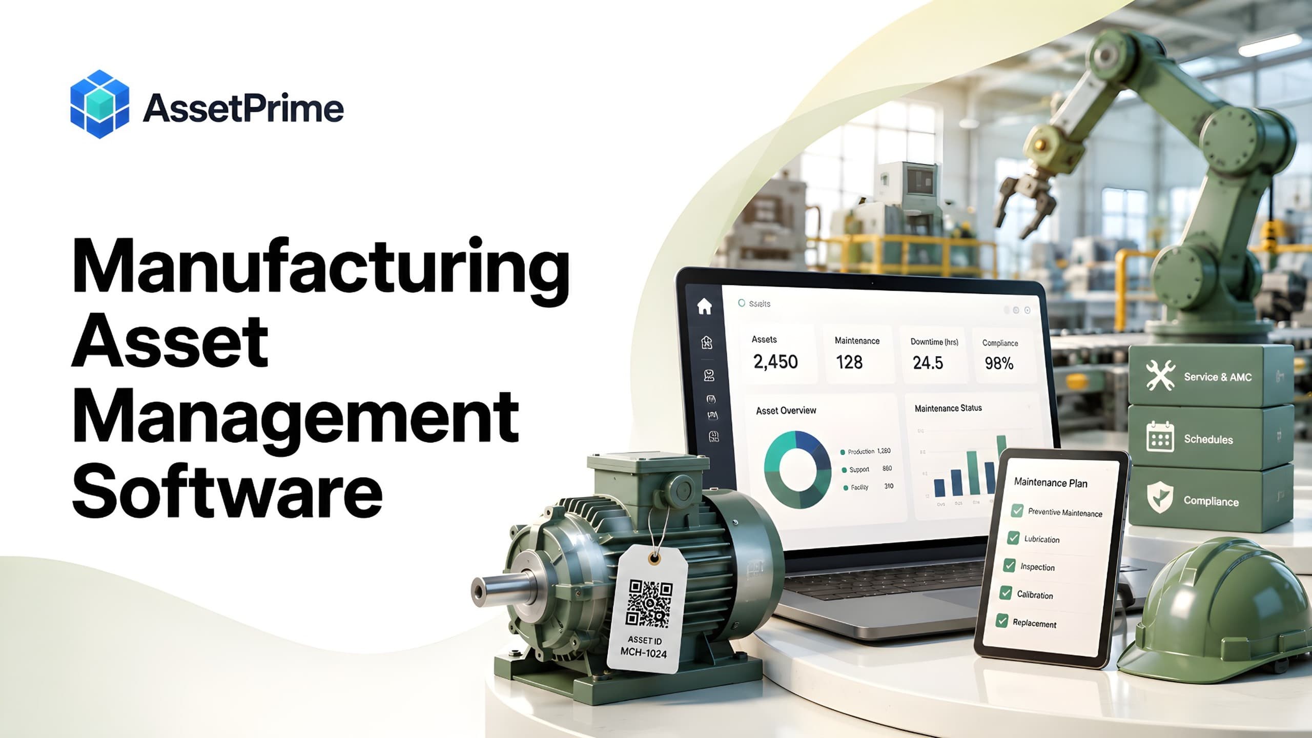 Manufacturing asset management software guide for tracking factory machinery, plant equipment, maintenance, locations, and asset lifecycle